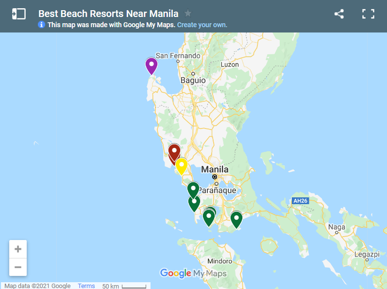 Best Beach Resorts Near Manila map