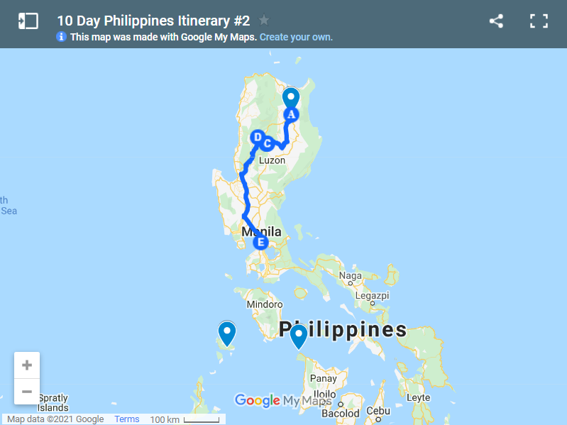 Philippines Itinerary 10 days map