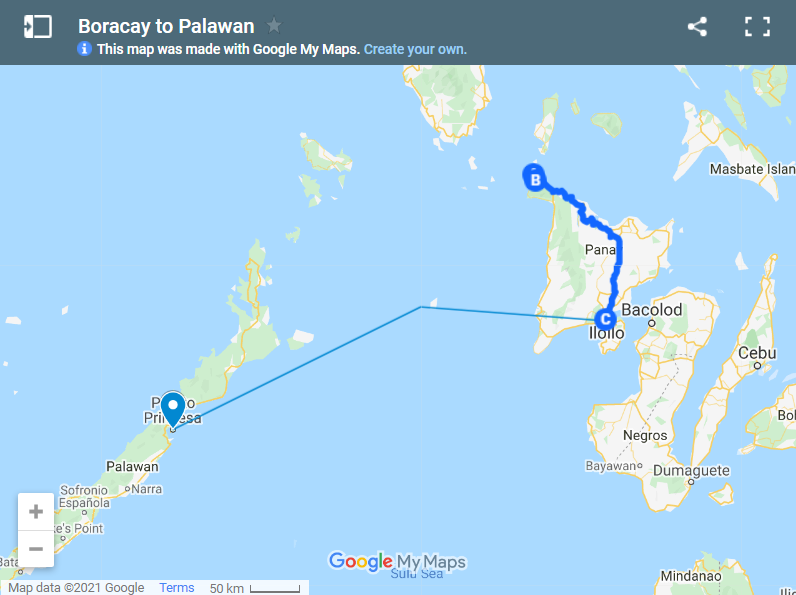 Boracay to Palawan map