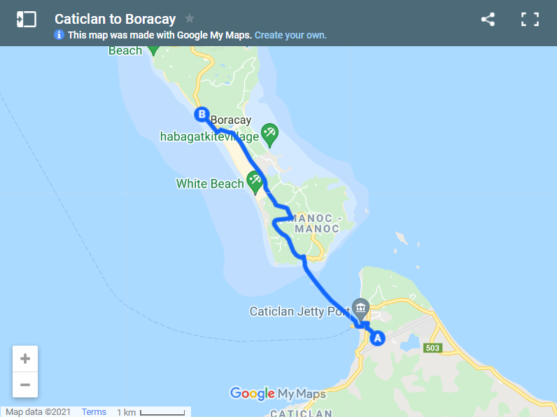 Caticlan to Boracay map