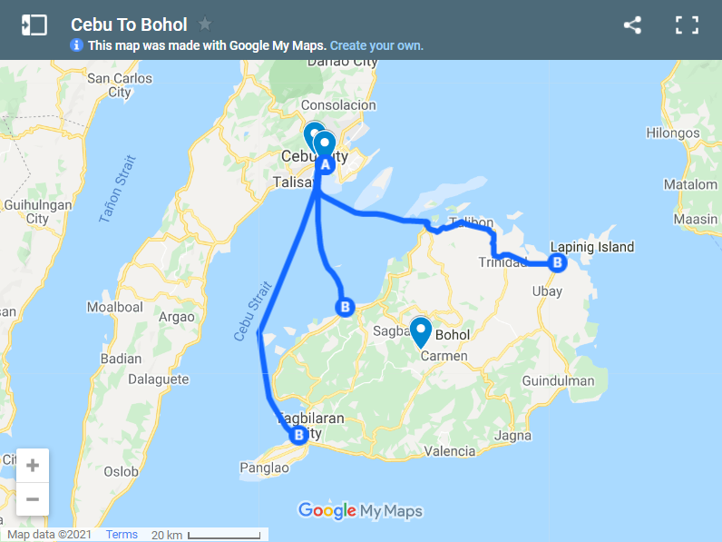 Cebu To Bohol map