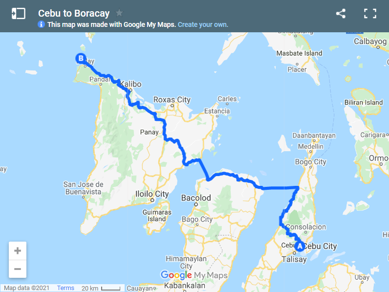 Cebu to Boracay map