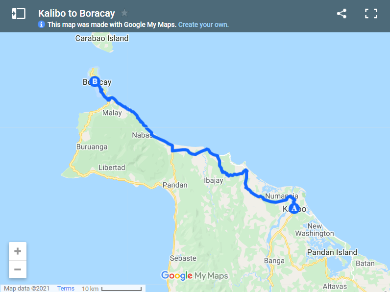 Kalibo to Boracay island map