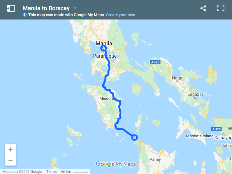 Manila to Boracay Island map