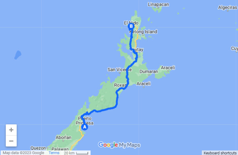 Puerto Princesa To El Nido map